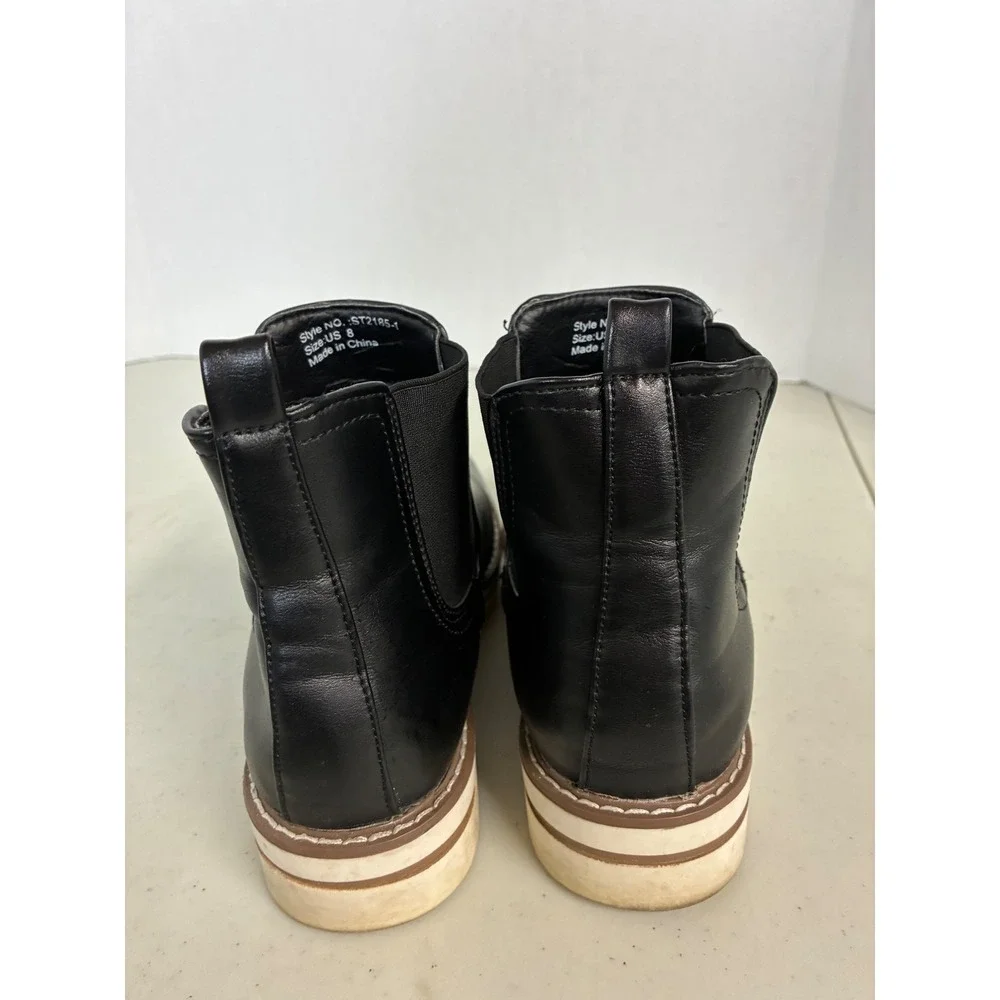 Black Faux‎ Leather Chelsea Platform Ankle Boots Lug Sole ST2185-1 Womens 8